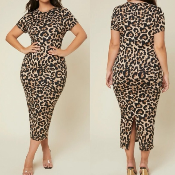 Plus size leopard print slit back bodycon dress - Picture 3 of 4